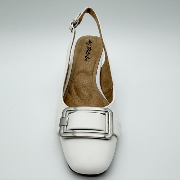 asy Street Sway Slingback Square Toe Buckle Dress Heel White 5 NEW - Picture 11 of 16